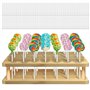 GOEDCH Présentoir à Cake Pops: Support à Sucettes en Bois à 21 Trous avec 100 Bâtonnets en Papier Blanc