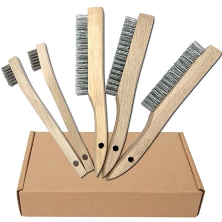 NICAVKIT Lot de 5 brosses à fil manuel avec manche en bois