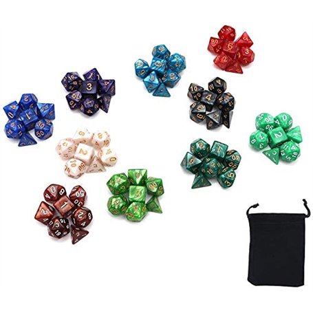DollaTek 10 Ensemble de dés polyédriques Ensembles de dés complets （70 pièces） de D4 D6 D8 D10 D% D12 D20 Compatible avec Les do
