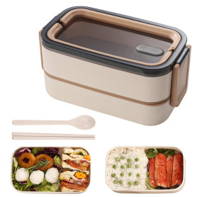 WANDGU Bento Boîte à déjeuner pour adultes : 1400 ml, empilable, à 2 étages, avec compartiments, boîte à bento pour enfants, ant WANDGU Bento Boîte à déjeuner pour adultes : 1400 ml