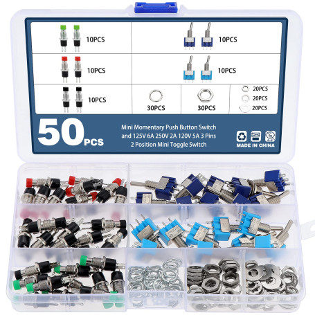 Faankiton 50 pièces Mini Interrupteur à Bouton-poussoir Momentané et 125V 6A 250V 2A 120V 5A 3 Broches 2 Positions Mini Interrup
