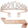 BOBOZHONG Couronne à Strass & Écharpe Pailletée Rose Gold pour Fille de 10 Ans – 'It's my 10th Birthday' – Cadeau d'Anniversaire