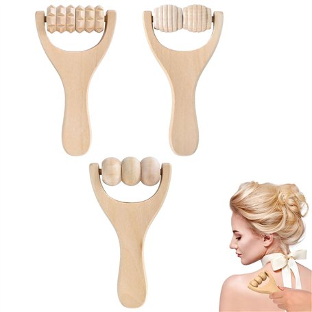 BOBOZHONG 3Pcs Rouleau Massage en Bois - Outil Massage Corps pour Dos