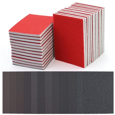 Lot de 26 éponges abrasives grain P180-P4000 - Bloc de ponçage humide et flexible - Pour bois