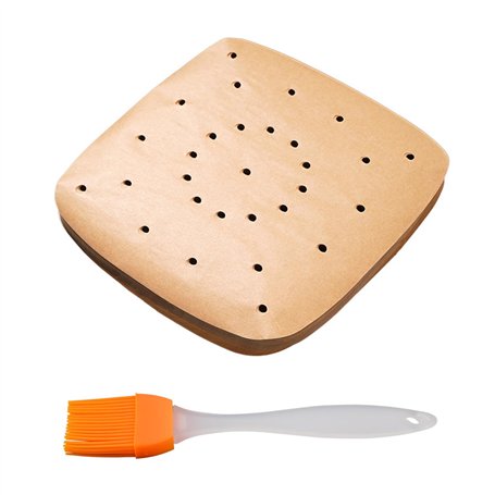 100 pièces de papier parchemin pour friteuse à air avec 1 pièce de brosse à four