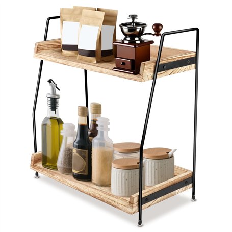 Étagère à Épices 2 Niveaux en Bois - Rangement de Cuisine Économiseur d'Espace - Étagère de Travail pour Épices