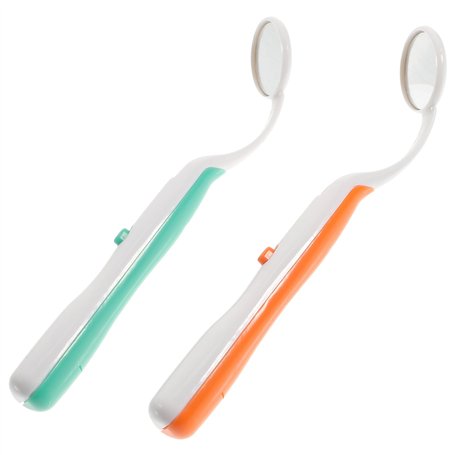 2pièces Miroir Oral Led Avec Lumière Pour Inspection Outil De Soins Bucodentaires Vert Et Orange