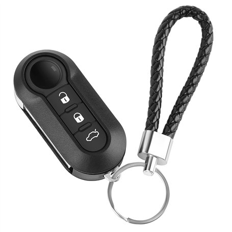 Coque Cle Compatible avec Fiat 500 Coque de Clé De Voiture 3 Boutons Boitier Clé de Rechange Télécommande avec Porte-Clés Compat