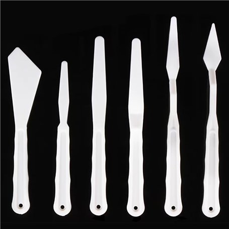 WOLMIK Lot de 6 couteaux de peinture en plastique pour peinture acrylique - Petite truelle de peinture à l'huile - Couteau à pei