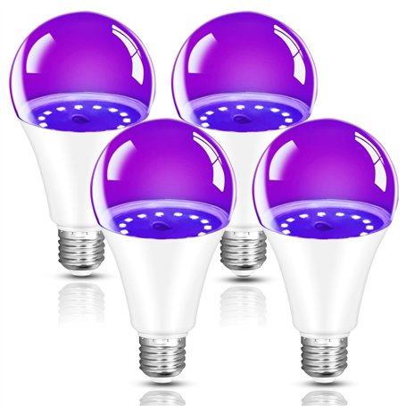 BORDEAG 4pcs Ampoule UV LED 9W Lumière Noire Lampe E27 LED Ultraviolet 385-400nm Violette Pour Halloween Noël Fluorescent Et Pei