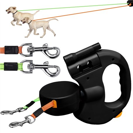 BORDEAG Laisse Double Rétractable pour Chien avec Lumière