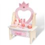 WOODENFUN Coiffeuse en bois pour fille avec 7 pièces, tiroir miroir acrylique rotatif à 360°, coiffeuse rose pour enfants