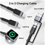 2M Nylon Chargeur Apple Watch Chargeur USB C avec port Lightning/USB C pour iWatch Ultr