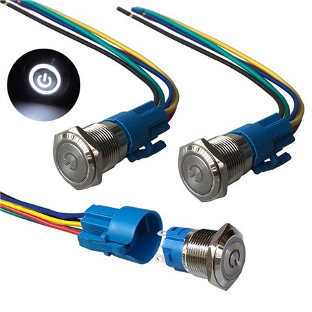 QitinDasen 3Pcs Premium 12V / 24V 5A Interrupteur à Bouton-Poussoir Auto-Bloquant