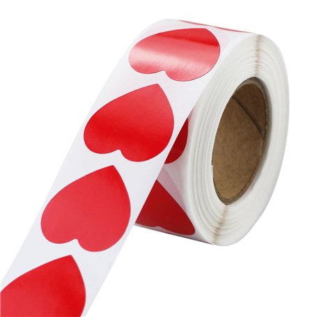 Lot de 500 autocollants en forme de cœur rouge - 25 mm - Petit rouleau d'autocollants en forme de cœur - Code couleur - Pour mar