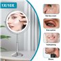 TUSHENGTU 9" Miroir de Maquillage grossissant x 10 avec lumière LED Rechargeable, Hauteur réglable de, Miroir de Rasage sur Pied