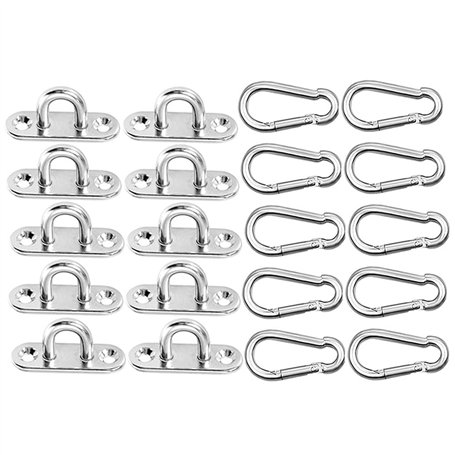 10 Pièces Plaque à œil en acier Inoxydable et 10 Mousquetons Ancrage Mural Crochets de Plafond Convient pour le Camping