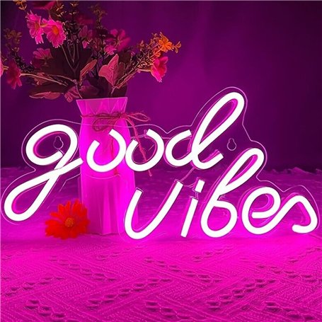 Panneau néon Good Vibes - Inscription LED rose personnalisée - Panneau néon USB - Décoration pour chambre à coucher