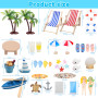 USHOP 38 Pièces Miniature de Plage,Micro Paysage de Plage Maritime,Mini Décorations Plage,Chaise de Plage Parasol Palmier Miniat