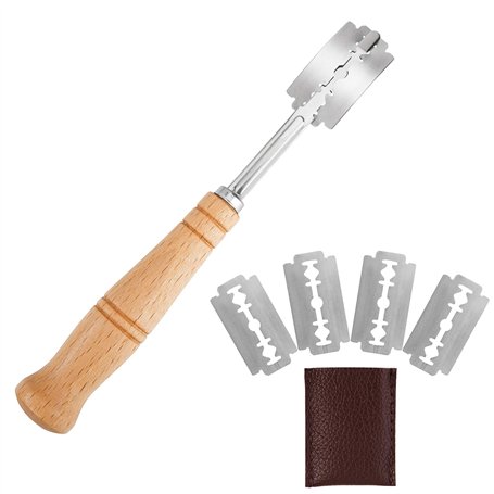 ISIYINER Lame a Pain Bread Poignée Bois Couteau a Pain Manche en Bois avec 5 Lames de Rechange pour le Bricolage Cuisson Cuisine