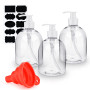 Lot de 3 flacons vides rechargeables en plastique de 500 ml, réutilisables, grande capacité, avec entonnoir en silicone et étiqu