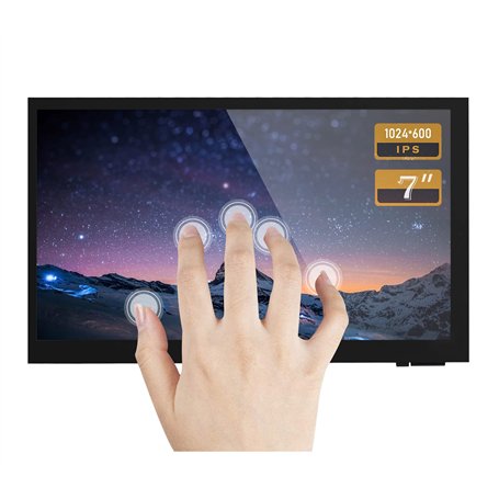 Ingcool Écran Raspberry Pi Moniteur Écran Tactile Capacitif 7 Pouces 1024x600 IPS Affichage 7" HDMI LCD pour Raspberry Pi 4B/3B