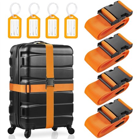 Kezidhp Lot de 4 Sangle Réglable pour Valise avec Étiquettes de Identification - Accessoire de Voyage Avion Universel pour Bagag