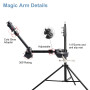 JUNART Bras Magique réglable de 11 Pouces avec Super Pince et Pince pour téléphone Portable, Filetage antidérapant de 1/4 Pouce,