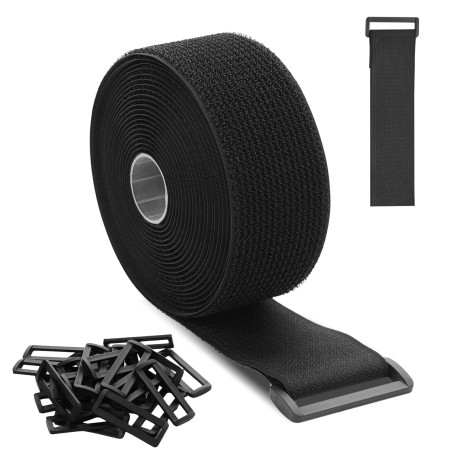 Sangles de Câble Réglables avec Attache en Scratch de 5 m x 5 cm Avec 25 Boucles