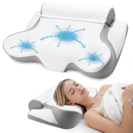 TopEsct Oreiller en Mousse à mémoire de Forme pour dormeurs sur Le côté et sur Le Dos (Gris)