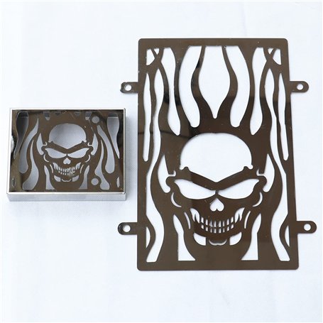 Couvercle de grille de radiateur Skull en acier inoxydable chromé et lames de protection de grille de carénage pour Kawasaki Vul