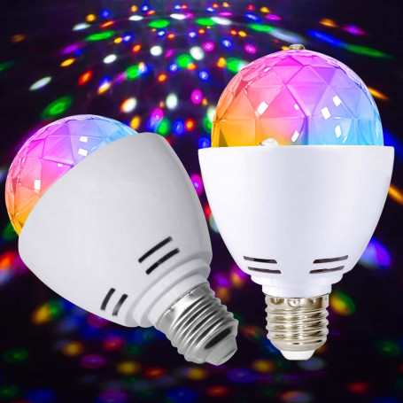 GBKDQQ Lot de 2 lampes de fête LED E27 3 W RVB Boule disco rotative à 360° Lampe disco LED pour douille E27 Ampoule décorative p
