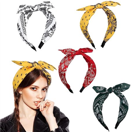 4 Pièces Serre Tête en Tissu Bandeau Nœud Cheveux