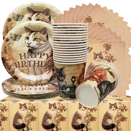 Lot de 61 vaisselle de fête vintage chat - Assiettes