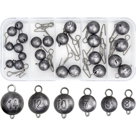 BLUESEABUY 24 Pièces Plombs de Pêche 3g/5g/7g/10g/12g/14g Poids Sinker Cheburashka en Plomb Avec Boîte pour Hameçons Offset et P
