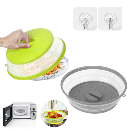 Sosayet 2 en 1 Cloche Micro Onde - 2 Pièces Passoire Pliable Plastique de Cuisine avec Crochets - Couvercle Micro Ondes avec Tro