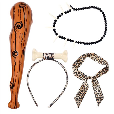 Lot de 4 accessoires pour homme des cavernes – Thème de l'âge de pierre pour adultes et enfants