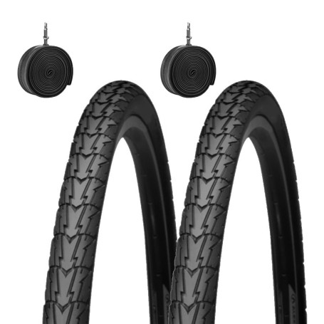 2 pneus de vélo 28 700 x 35 + chambres à air pneumatiques noires 28 1 5/8 3/8 (37-622) pour vélo ville