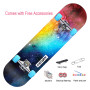 WINAKUI Skateboard pour enfants, 78,7 x 20,3 cm en érable avec roues clignotantes, skateboard pour débutants pour filles, garçon