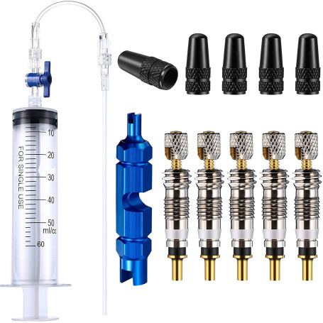 Seringue de Mastic de vélo Tubeless et Outil de Retrait de Valve Presta avec Presta Valve Cores Obus Valve Presta Compatible ave