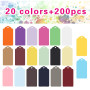 Étiquettes de cadeaux LATERN avec trou 200 Pcs 20 couleurs, étiquettes suspendues en papier Kraft signer avec une corde de 4 rou