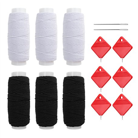 GeRRiT Fil Élastique pour Machine à Coudre - 6 Tomes Textile Noir et Blanc avec 6 Enfile-Aiguilles - Adapté aux Corsages
