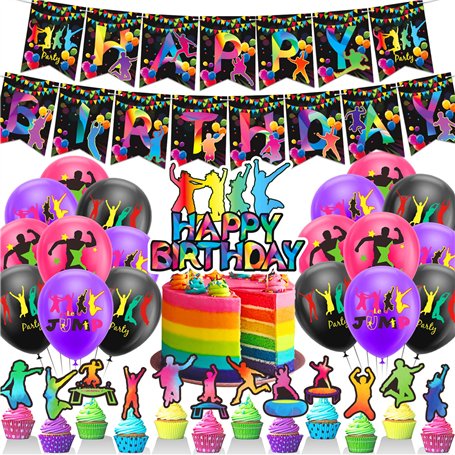 Trampoline Jump Party Décorations Trampoline Jump Party Fournitures Comprend Jump Anniversaire Banner Cake Toppers Ballons pour