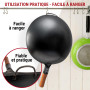 YOSUKATA Woks Et Poêles à Frire 36 cm - Wok à Fond Rond Pré-assaisonné - Wok Acier Carbone Noir - Compatible Avec Les Cuisinière