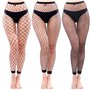 DGUSO 3 Pièces Mesh Pantalon Serré Collants Bas Résille à Taille Haute Rhinestone Collants Taille Bas Résille Femme