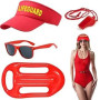 JOZMMZEOOA Costume de Sauveteur 4 Pcs Baywatch Lifeguard Costume Accessoires Sauveteur Ensemble Lifeguard Réglable Chapeau de Sa