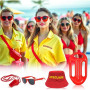 JOZMMZEOOA Costume de Sauveteur 4 Pcs Baywatch Lifeguard Costume Accessoires Sauveteur Ensemble Lifeguard Réglable Chapeau de Sa
