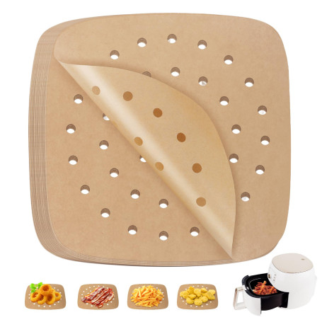 200 Papier Sulfurisé Air Fryer，Perforé Papier Cuisson Air Fryer，Jetable Antiadhésive Sans Huile Papier Parchemin Accessoires pou