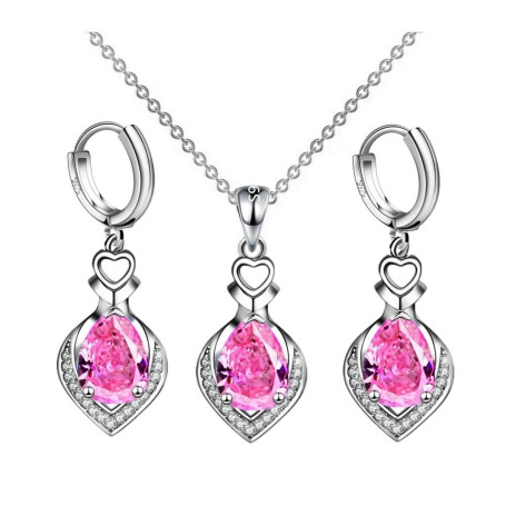 XFSRG Ensemble de Bijoux Fantaisie Femme Collier et Boucles d'Oreilles en avec Pendentif Rose Élégant Idéal pour Mariage et Soir