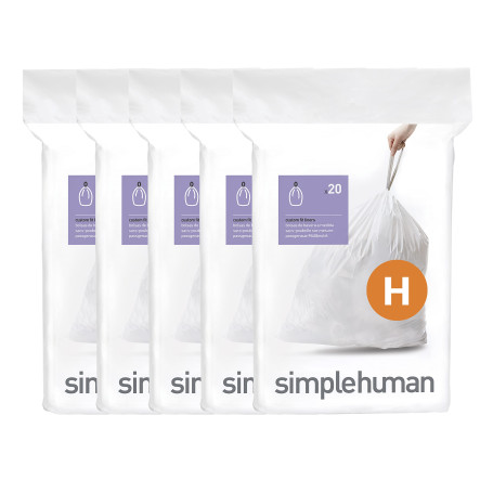 simplehuman Code H Lot de 100 sacs poubelle avec cordon de serrage en paquets distributeurs